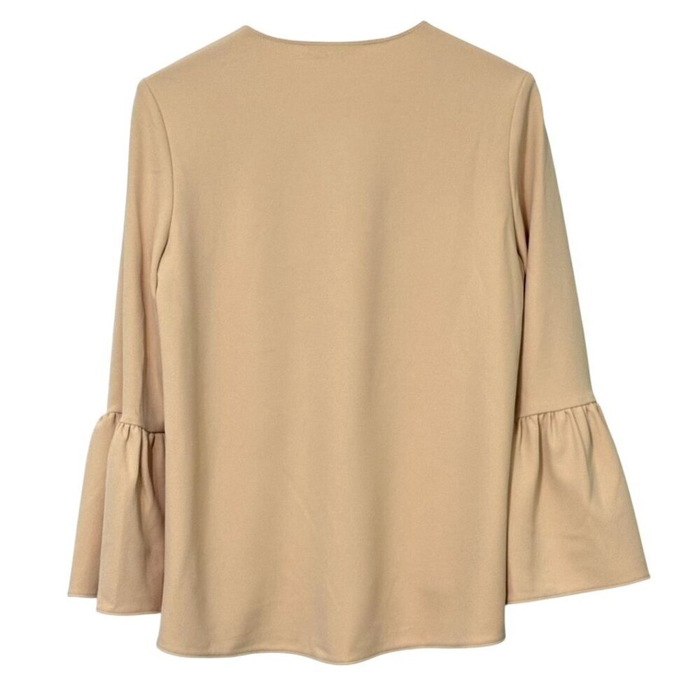 Tibi V-Neck Blouse Long Bell Sleeves Neutral Beige Crepe Modern Top Flowy Size S - Picture 4 of 9